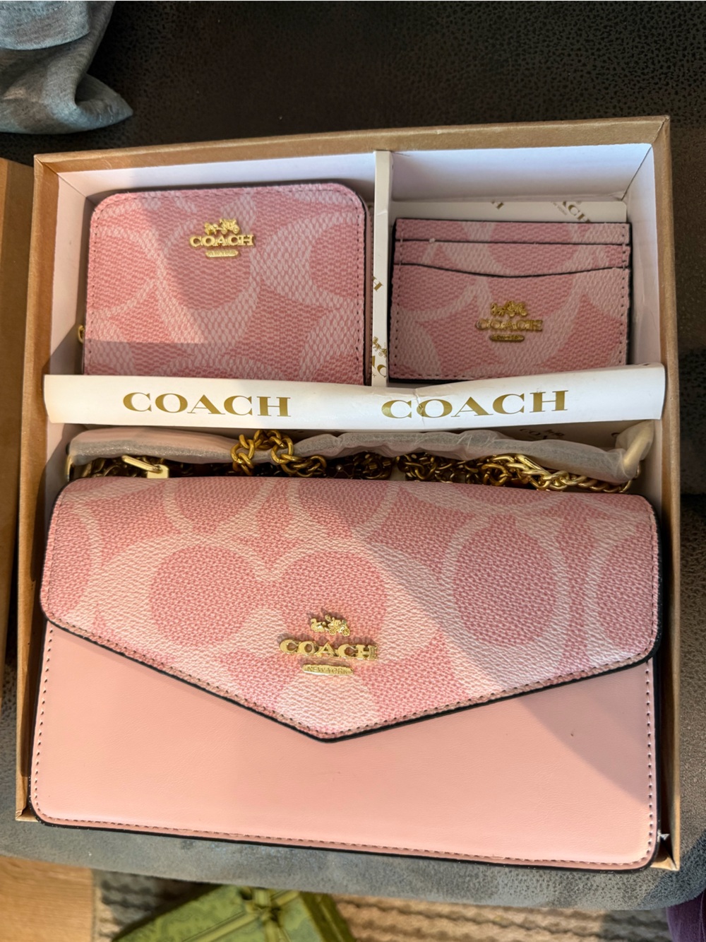 Pink Signature Crossbody Bag with Matching Wallet and Card Case